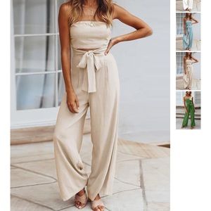 Cream Strapless Jumpsuit